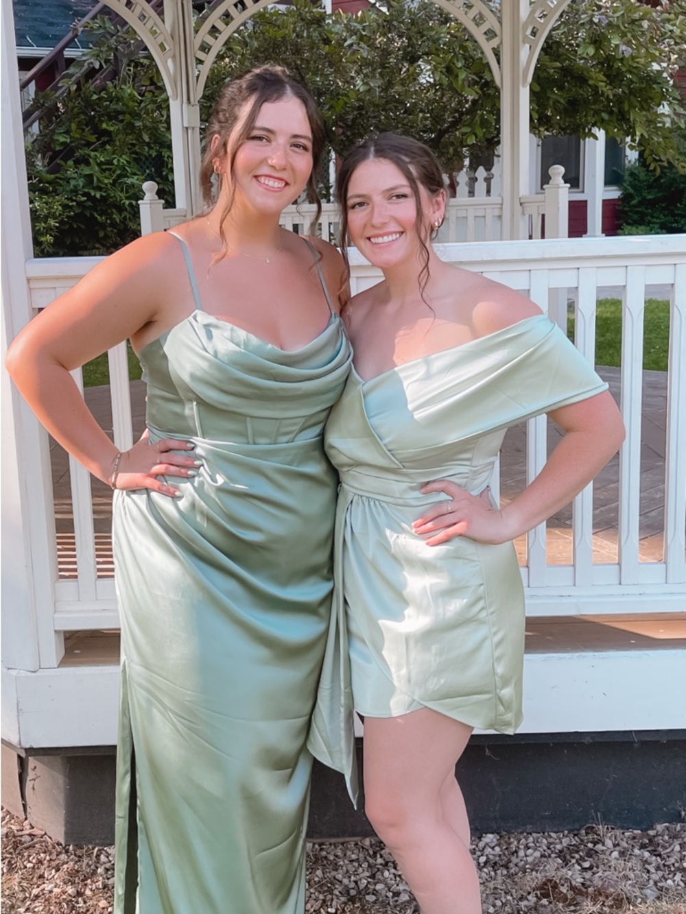 LULUS Off The Shoulder Satin Dress in Sage Green 💚